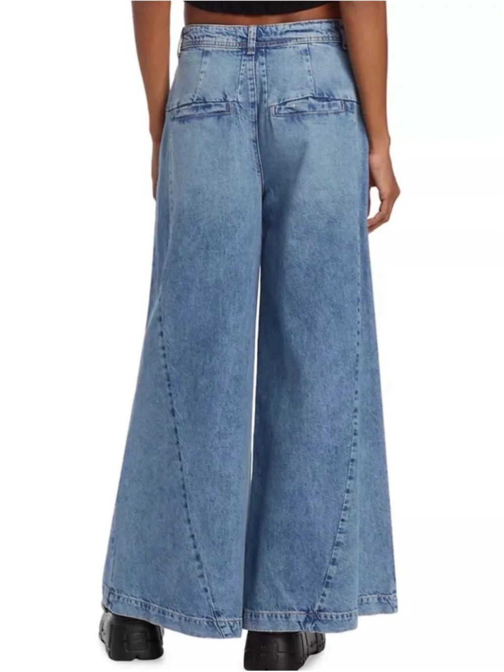 Free People We The Free Equinox Wide Leg Pleated Jeans 28 Blue 100% Cotton